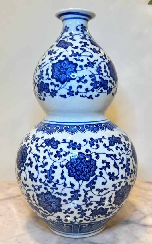 White Blue Floral Double Chinese Pot