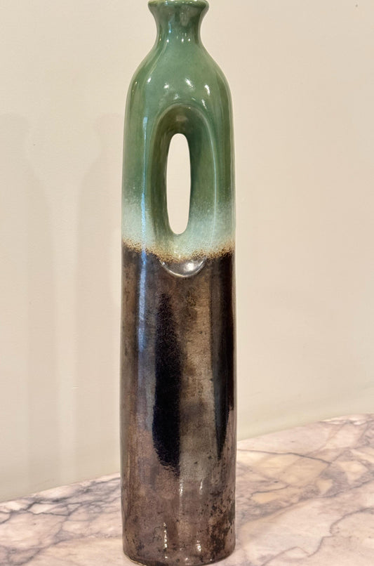 Sage Green Brown Tall Vase with Hole