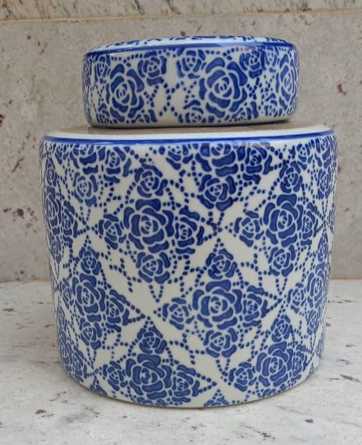 Blue White Floral Jar Small with Lid