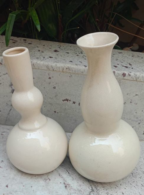 Tilted Off white Flower Vase Big