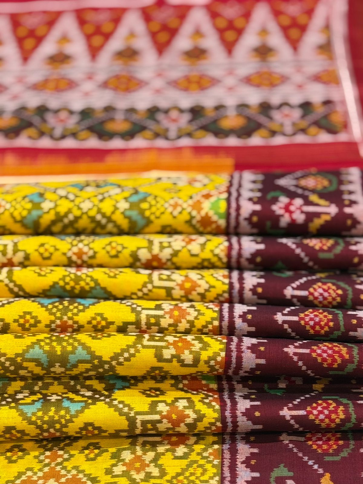 Yellow Maroon Ikkat Silk Grandeur