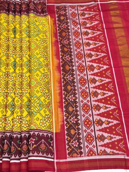 Yellow Maroon Ikkat Silk Grandeur