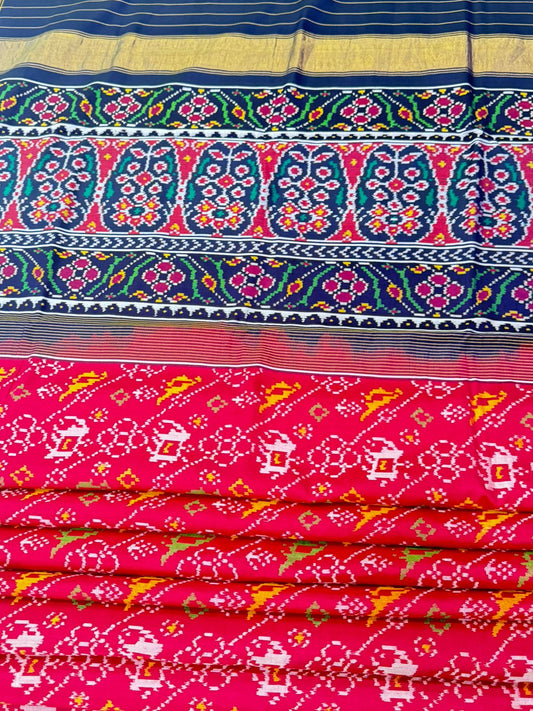 Red Navy Ikkat Silk Royalty