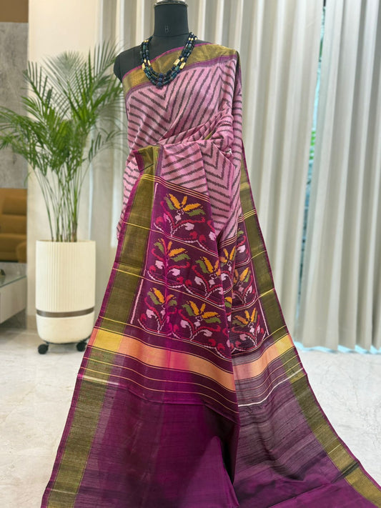 Soft Pink Ikkat Saree