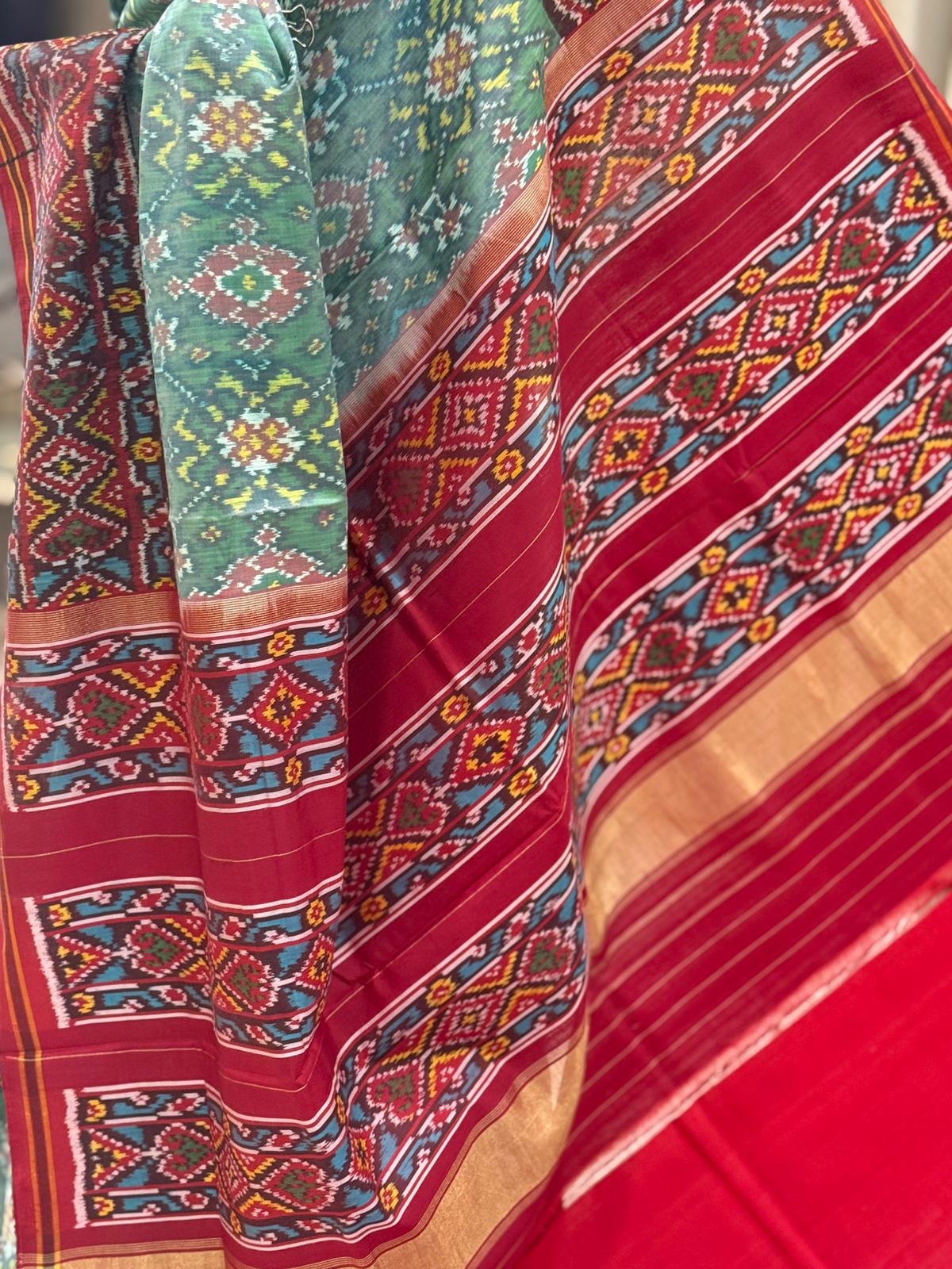 Maroon Green Handwoven Patola Elegance