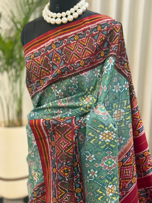 Maroon Green Handwoven Patola Elegance