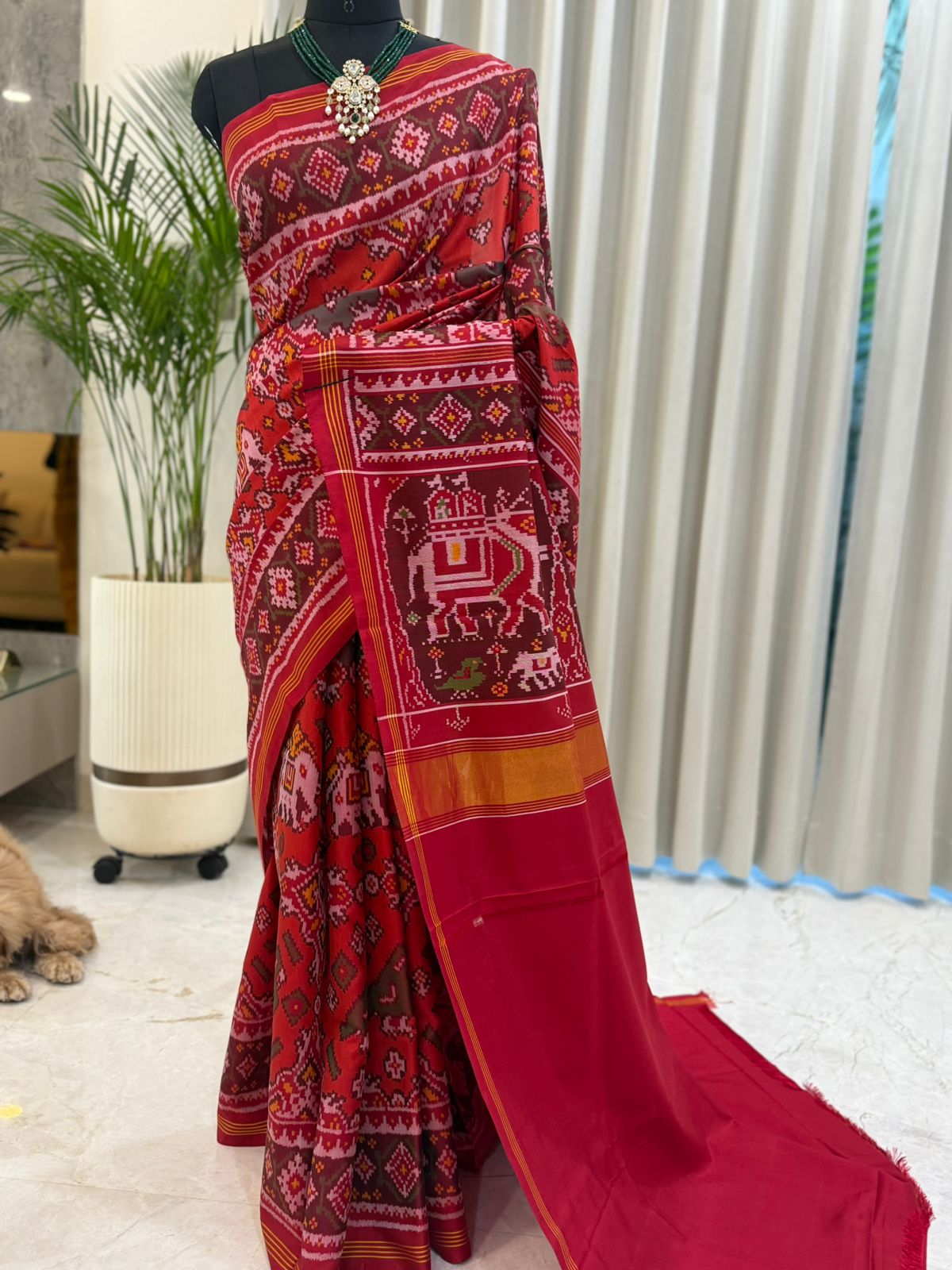 Red Patola With Elephant Motifs