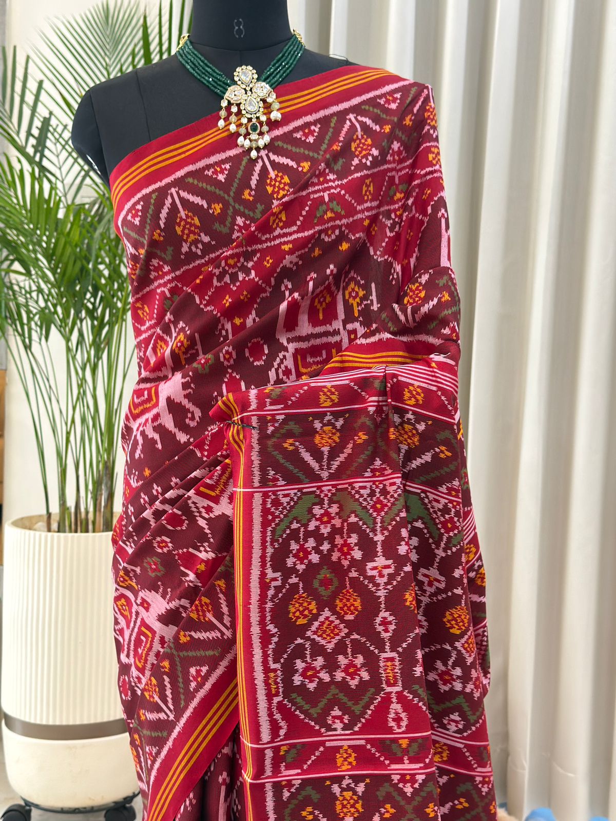 Rich Maroon Ikat Saree