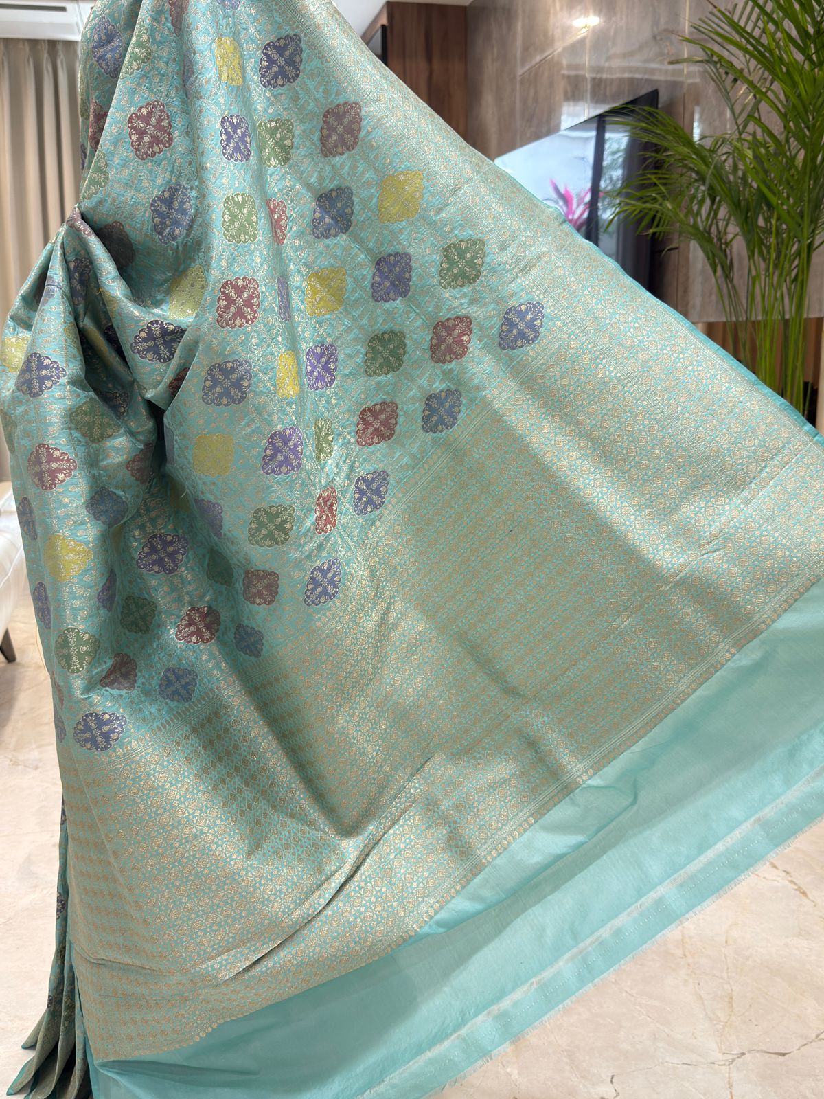 Aqua Katan Silk Banarasi Saree