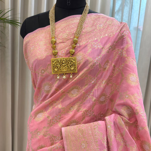 Rose Pink Katan Silk Banarasi Saree
