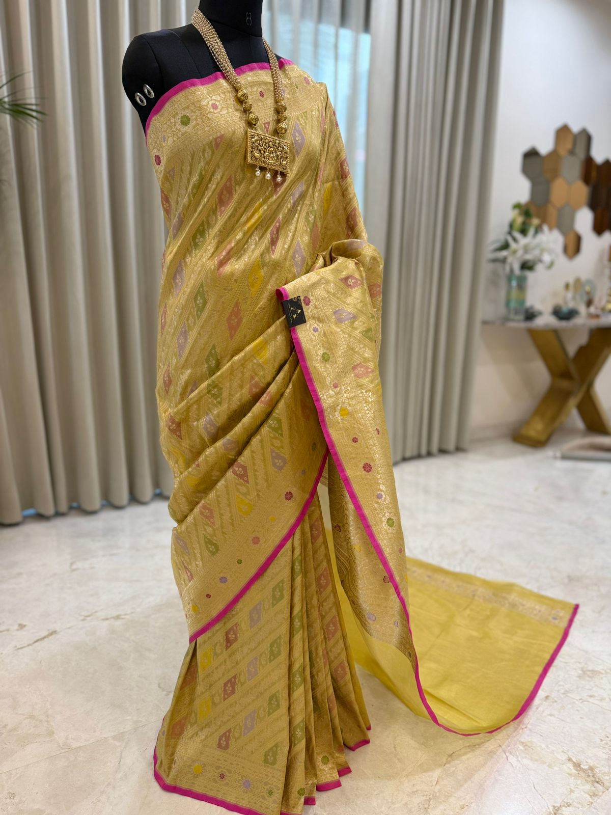 Golden Meenakari Banarasi Saree