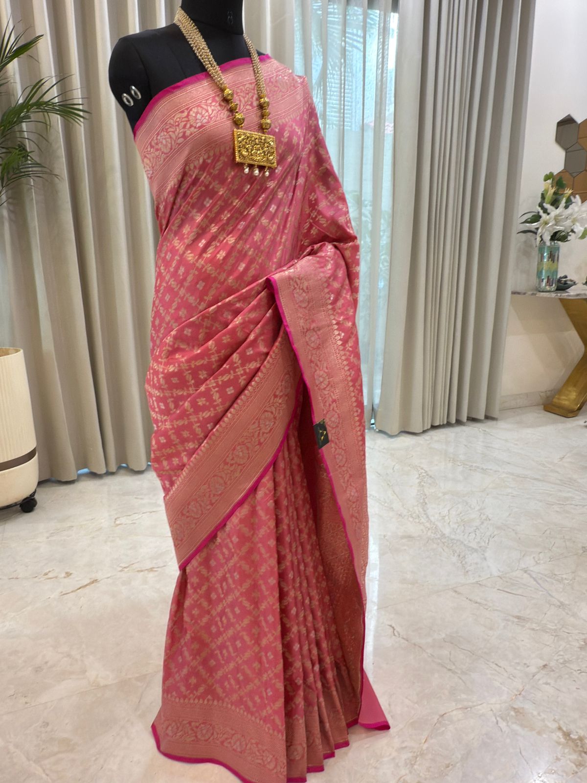 Rose Pink Katan Silk Banarasi Saree
