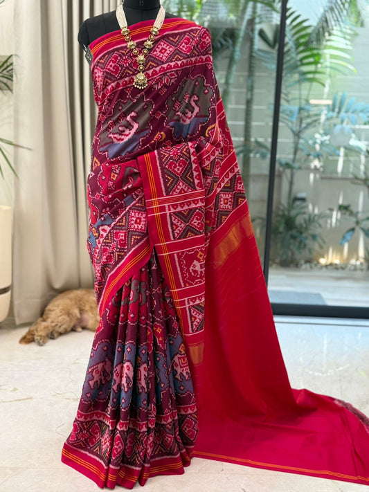 Regal Maroon Ikat Saree