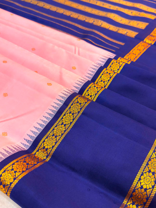 Blush Pink Royal Blue Kanjivaram Saree