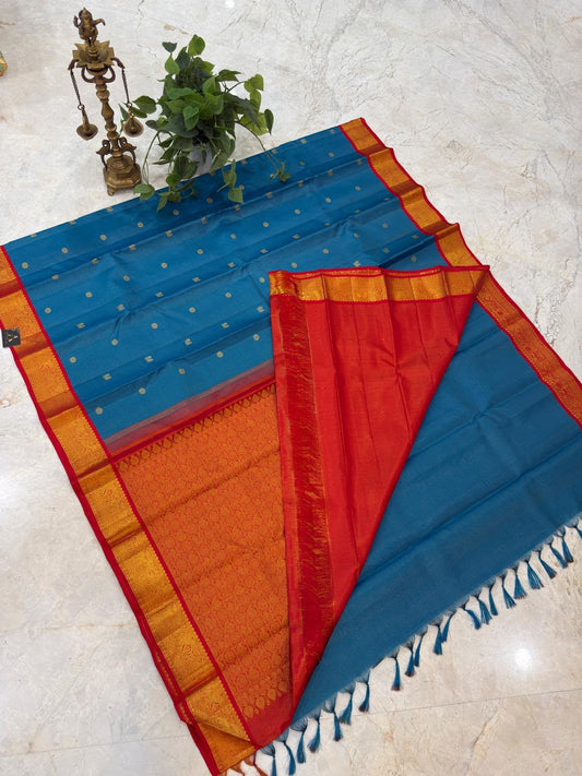 Teal Blue Kanjivaram Silk Saree