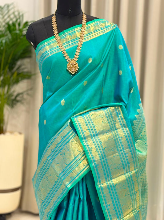 Turquoise Blue Gold Kanjivaram