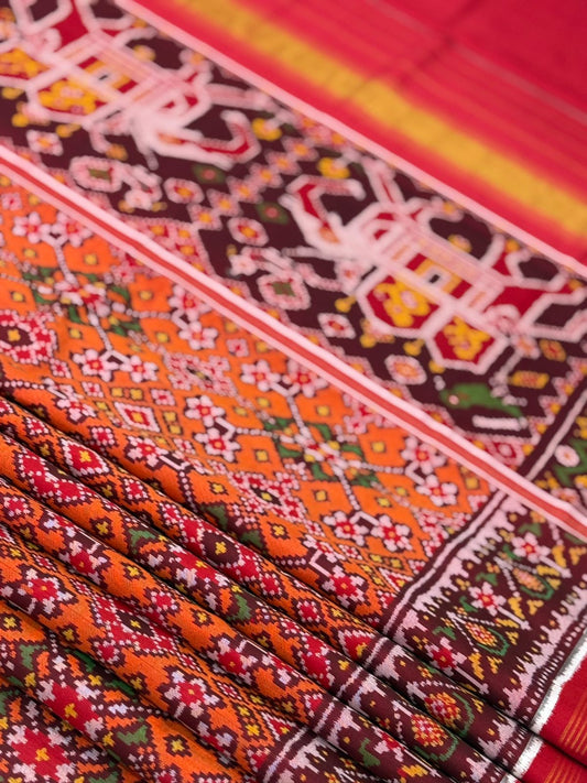 Orange Maroon Ikkat Silk Majesty