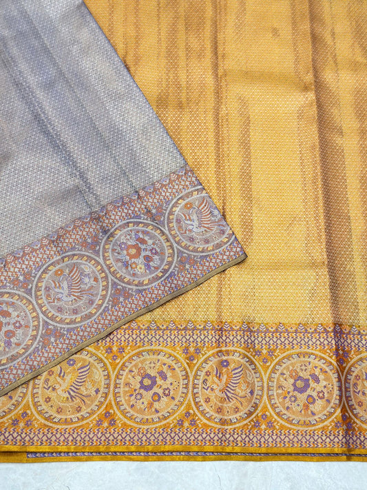 Gold Purple Orange Zari Kanjivaram