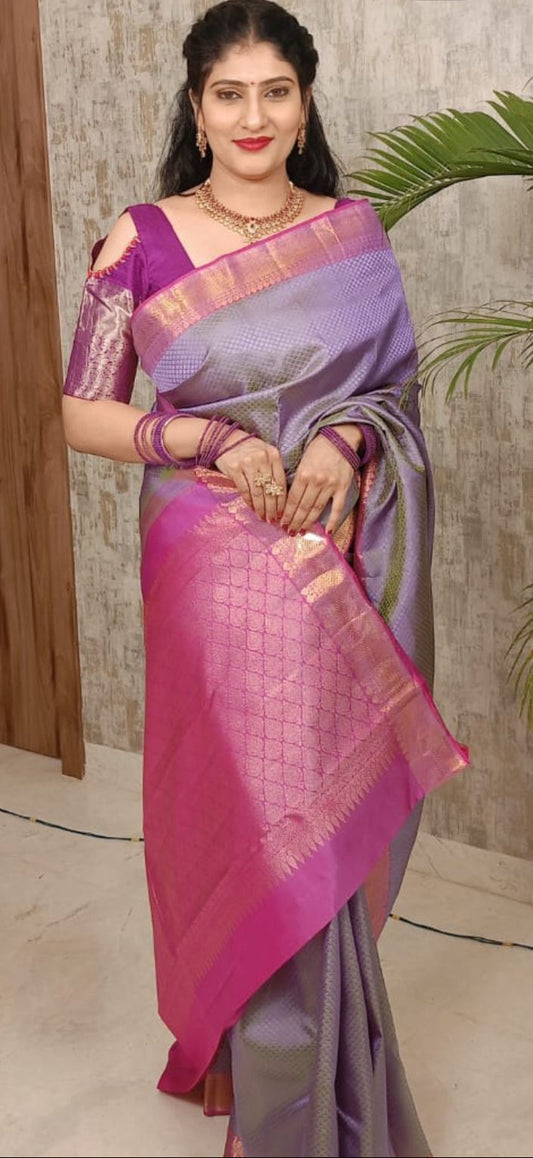 Lavender Rose Kanjivaram Silk
