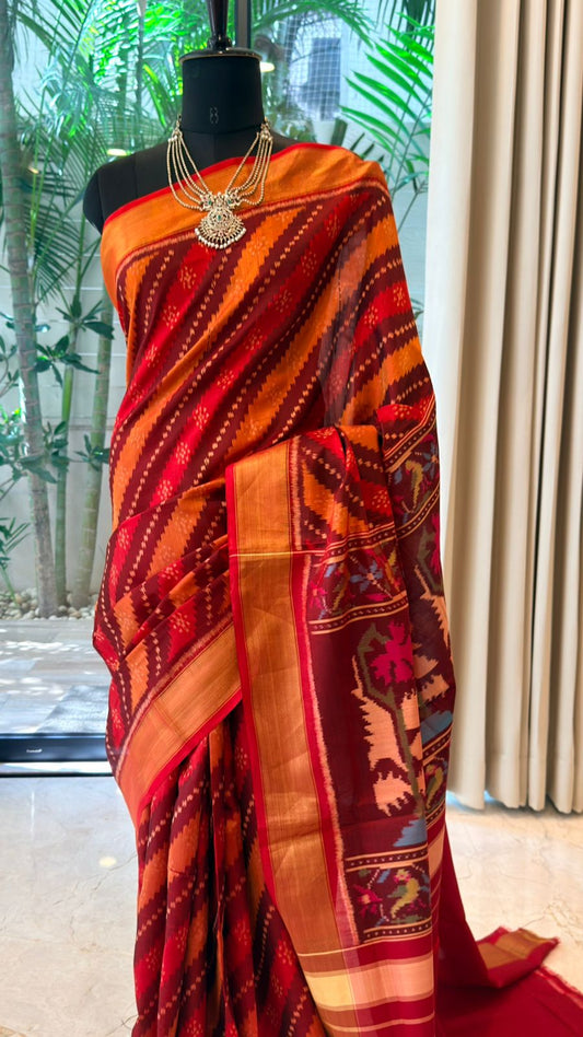 Rust Gold Ikat Saree