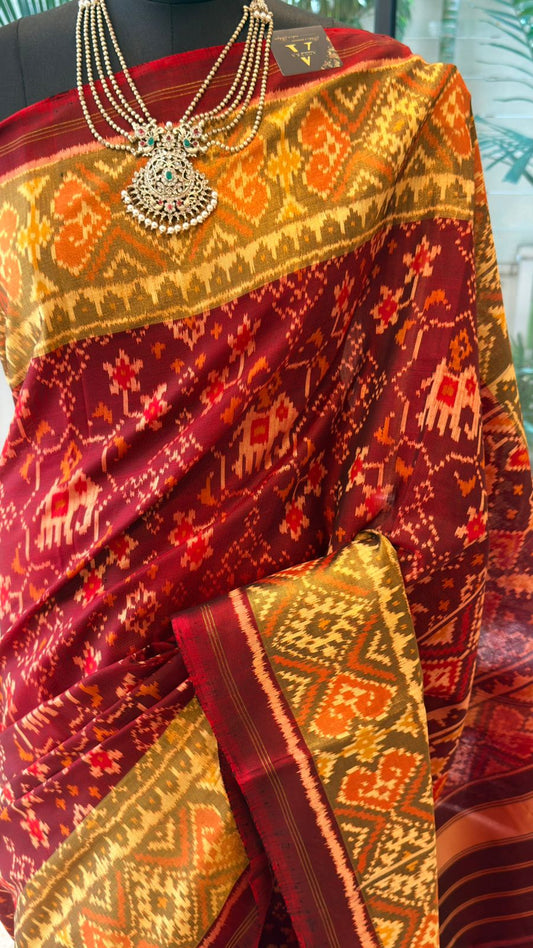Maroon Ikat Saree