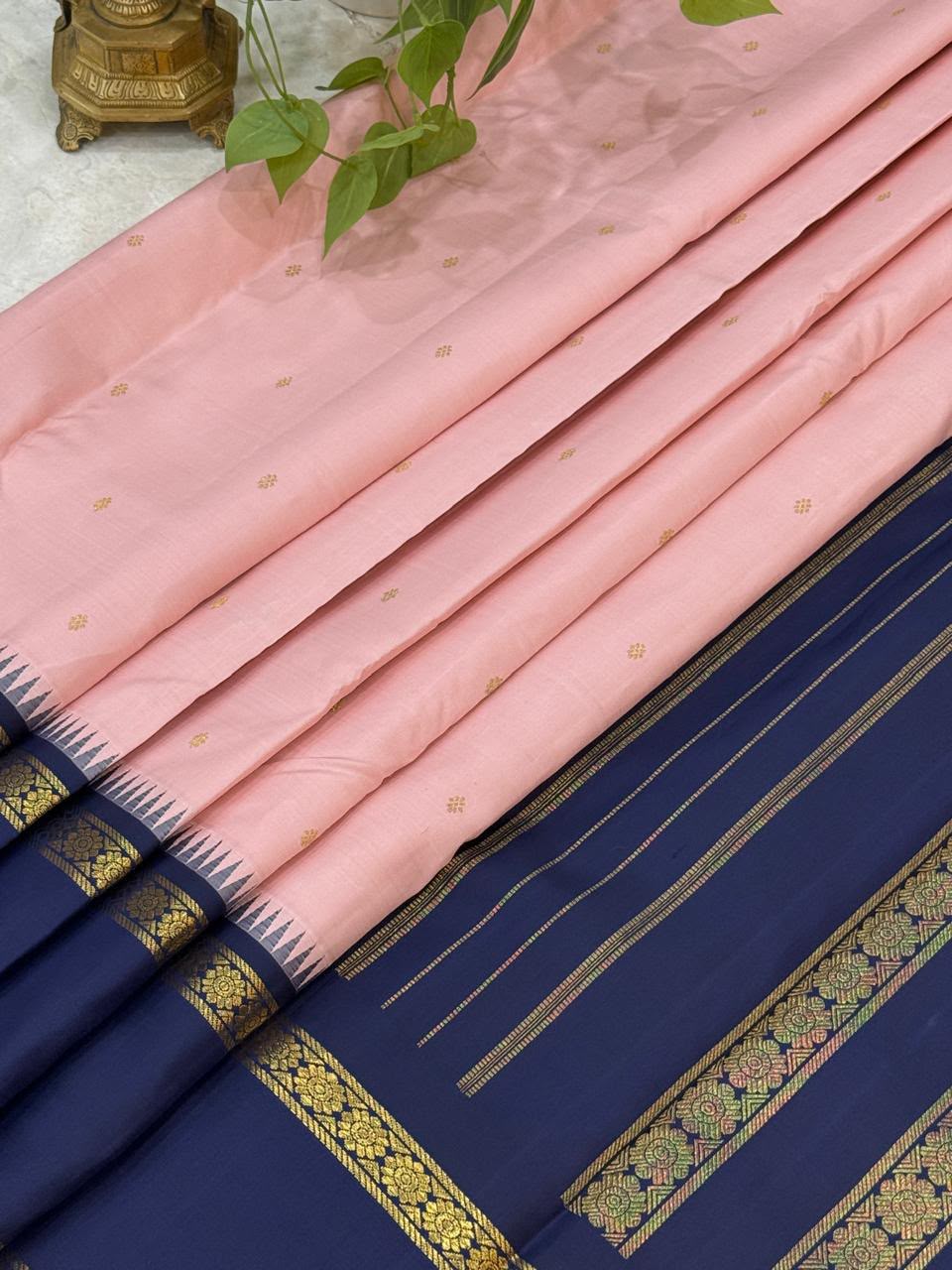 Blush Pink Royal Blue Kanjivaram Saree