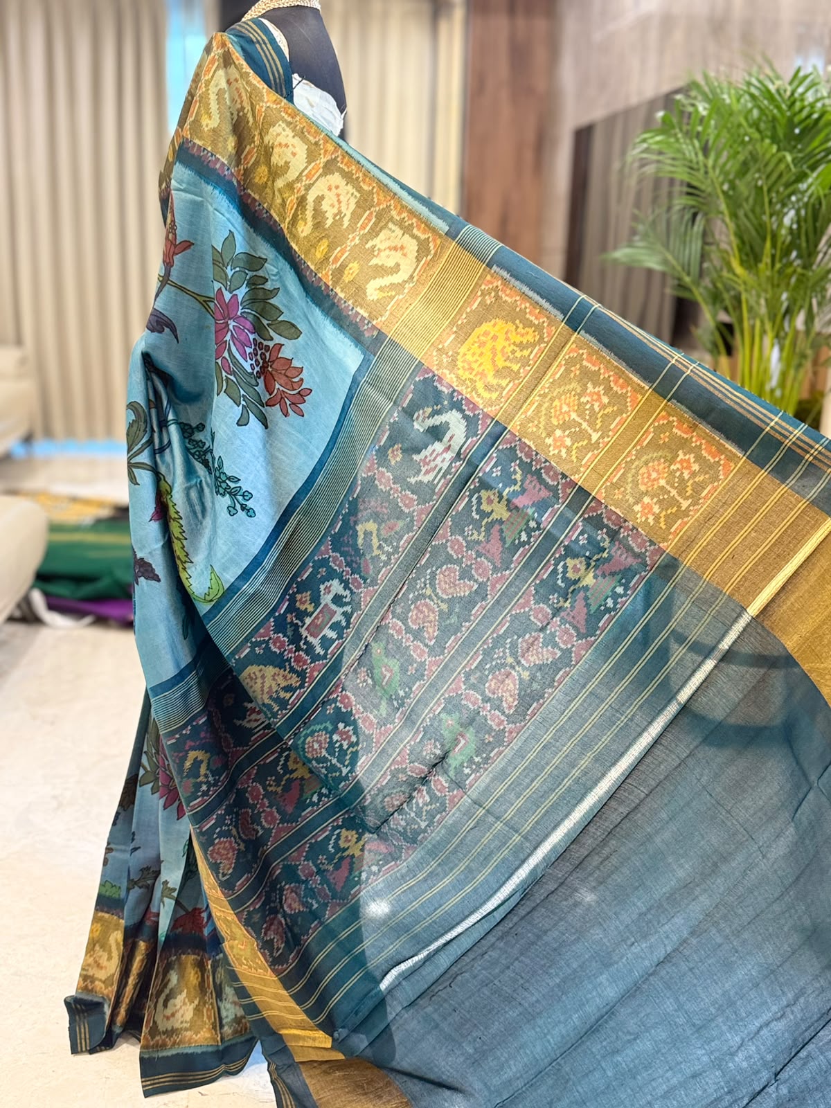 Teal Gold Fusion Kanjivaram