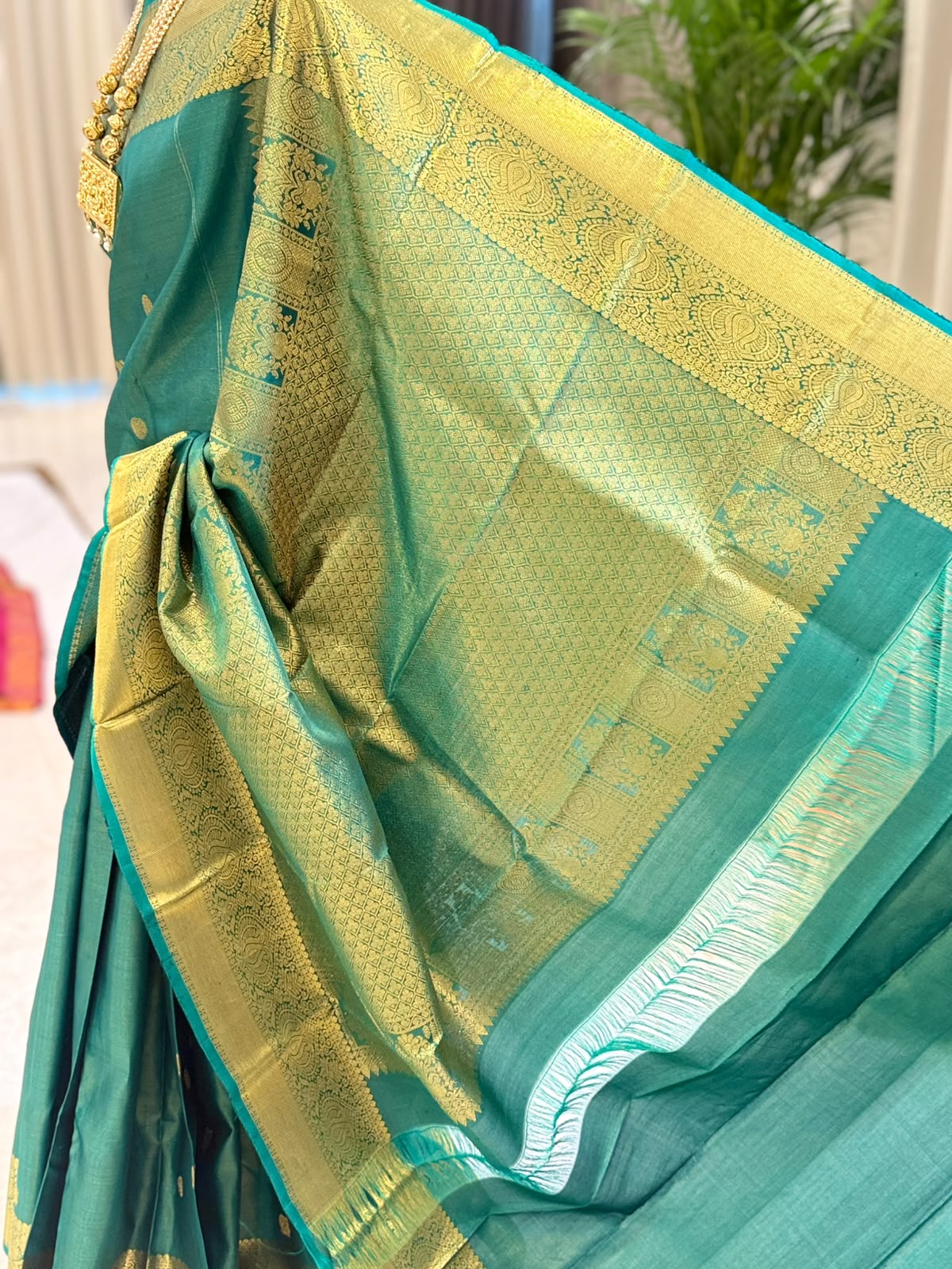 Teal Gold Vairaoosi Saree