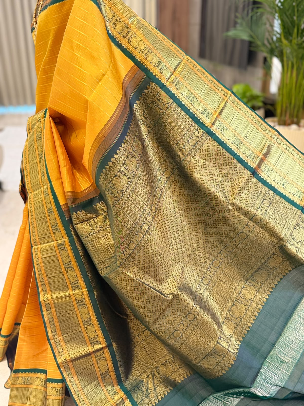 Marigold Green Zari Kanjivaram