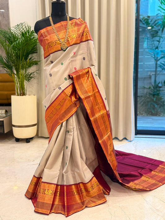 Ivory Maroon Gold Kanjivaram