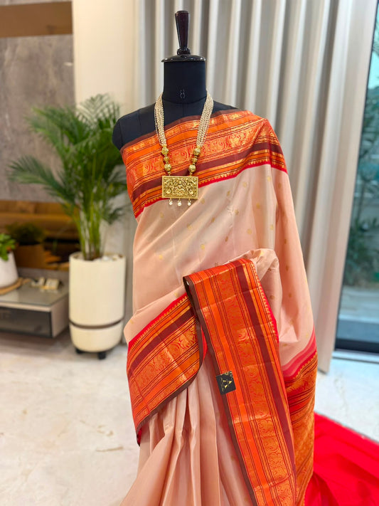 Vermilion Orange Zari Kanjivaram Saree