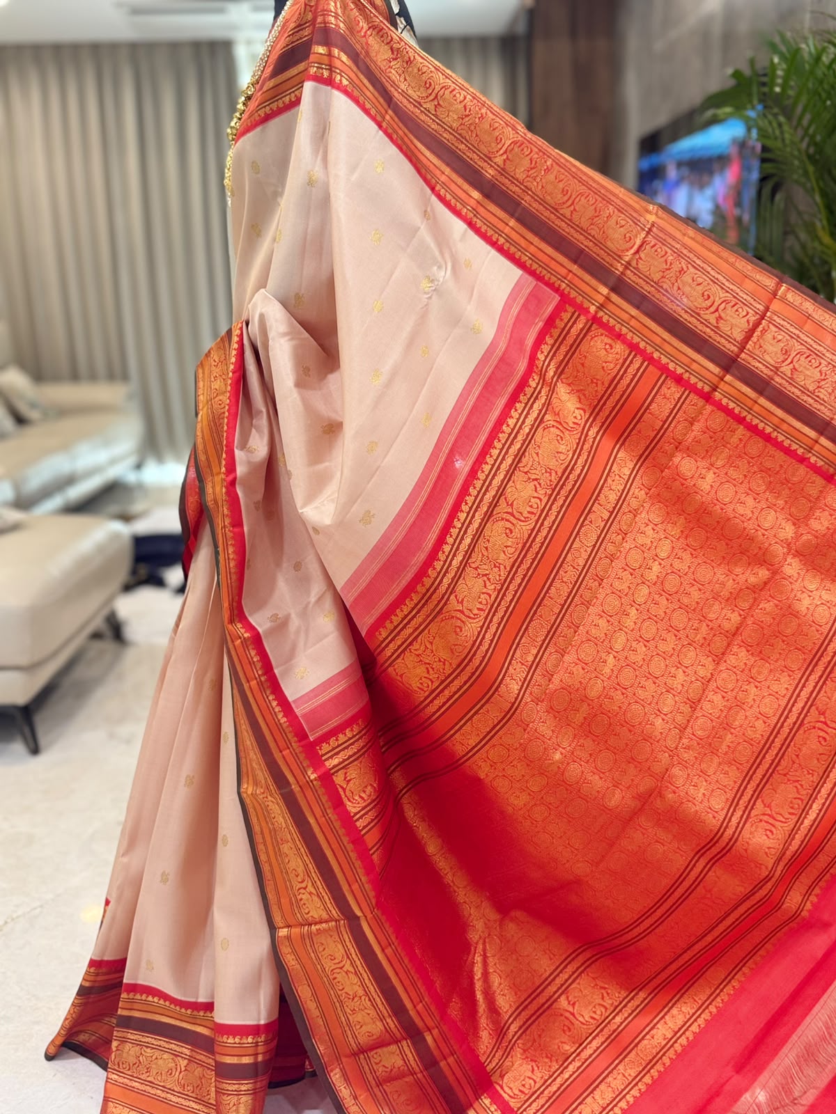 Vermilion Orange Zari Kanjivaram Saree