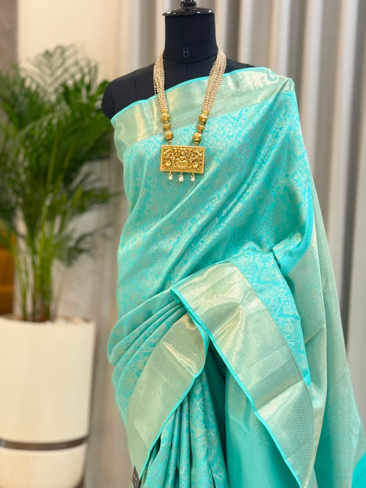 Aqua Blue Silver Zari Kanjivaram Saree