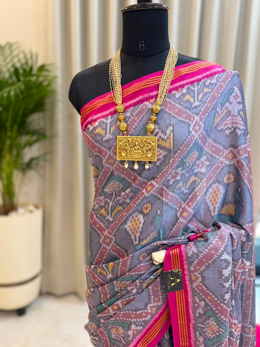 Grey Pink Heritage Patola Saree