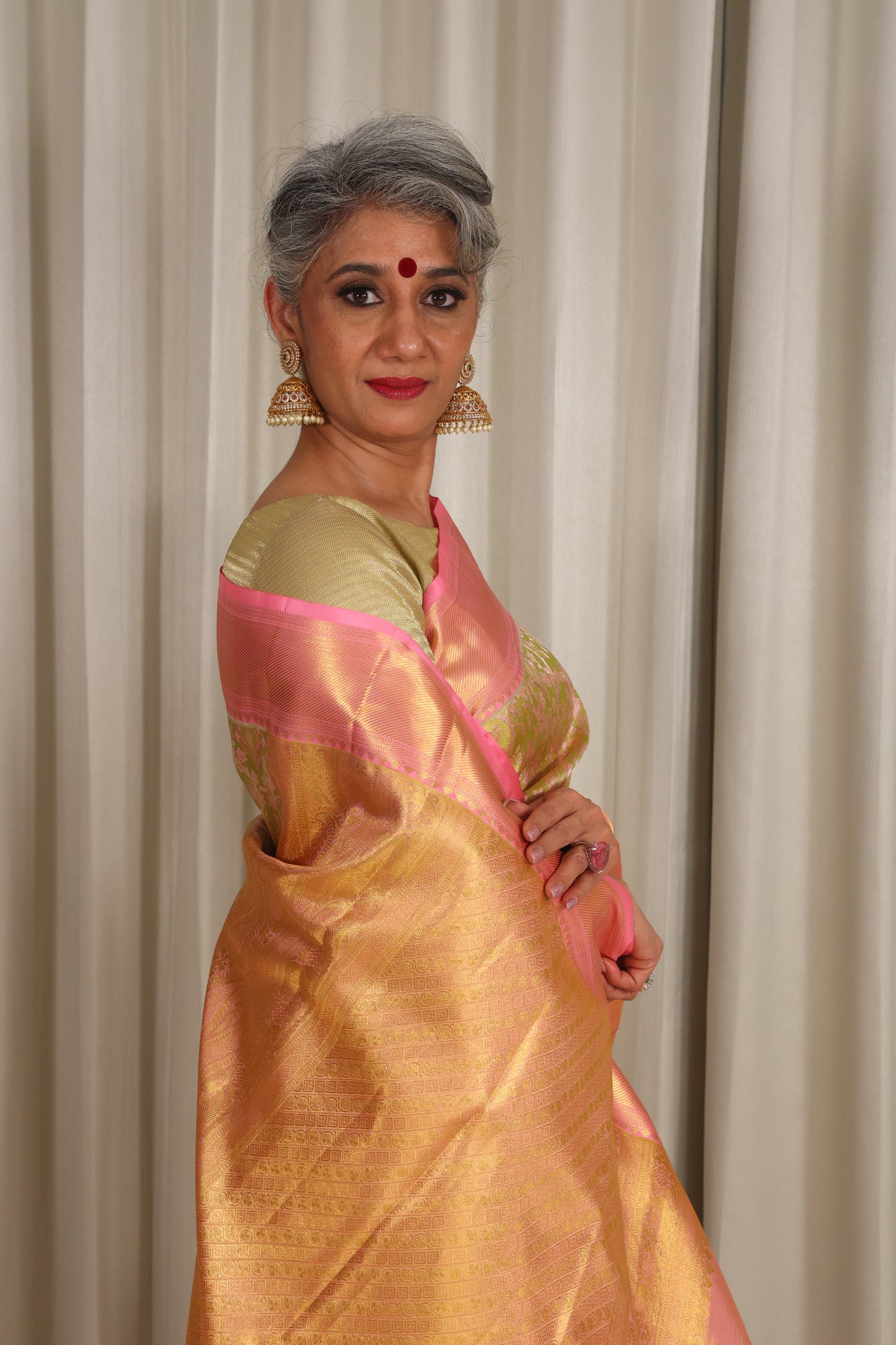 Green Pink Full Work Saree