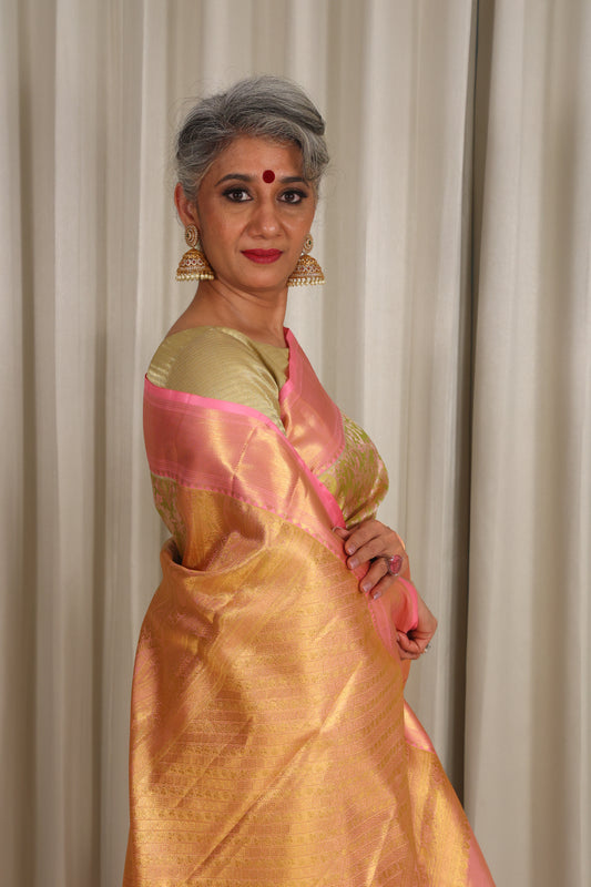 Green Pink Full Work Saree