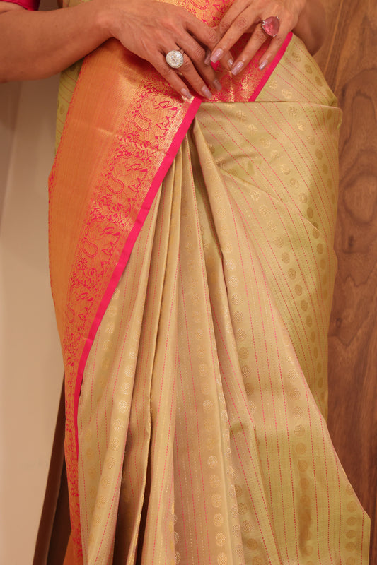 Beige Stripe Rani Pink Border