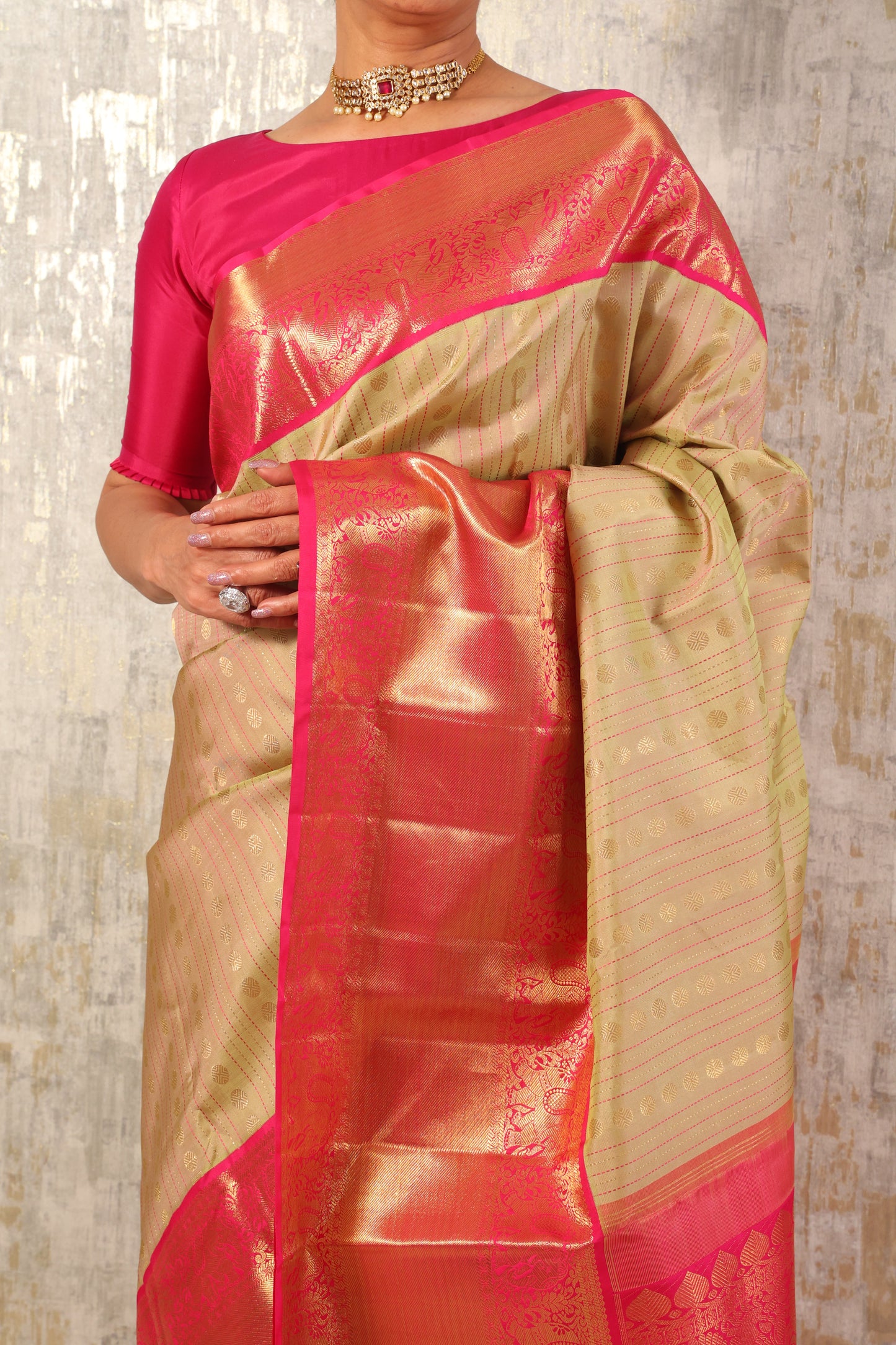 Beige Stripe Rani Pink Border