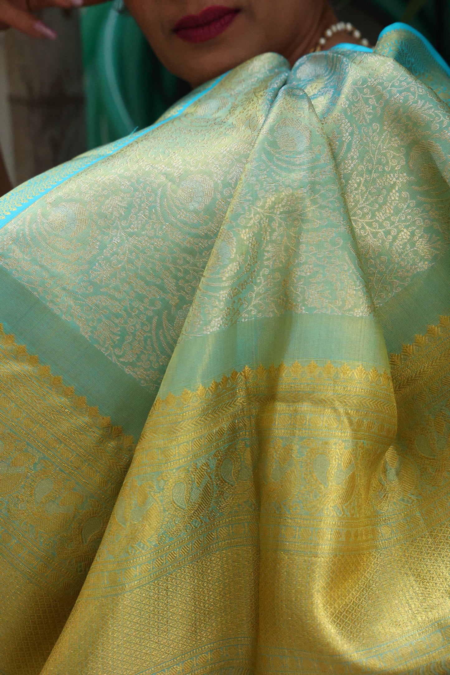 Firozi Blue Aqua full gold Zari Work