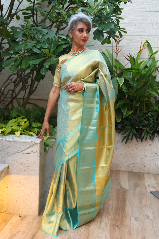 Firozi Blue Aqua full gold Zari Work