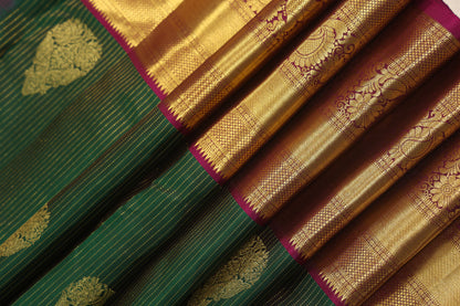 Dark Green Vertical Stripe with motif and violet gold border