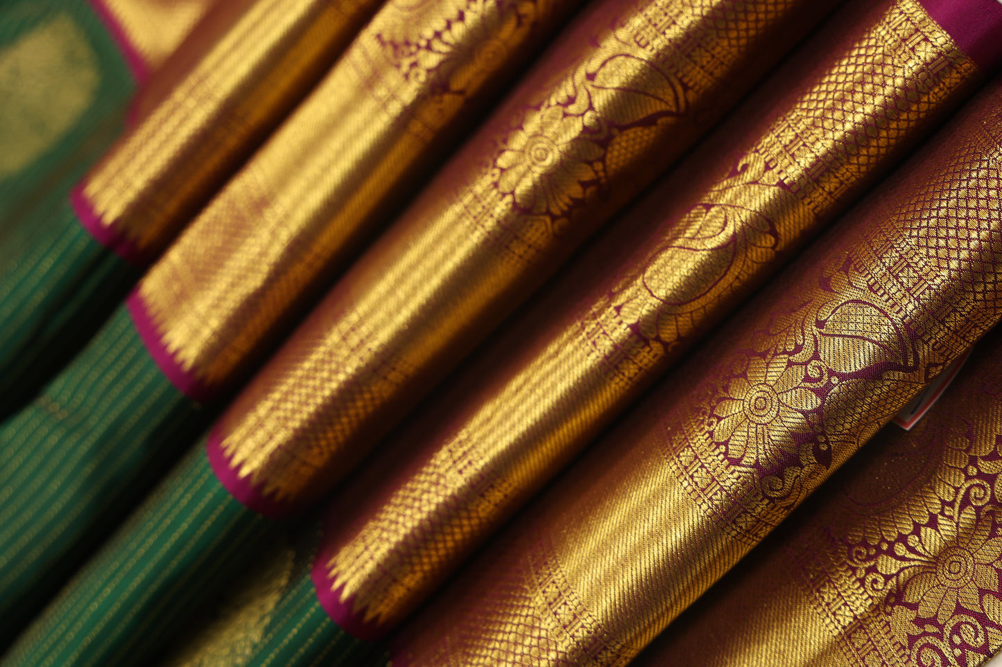 Dark Green Vertical Stripe with motif and violet gold border