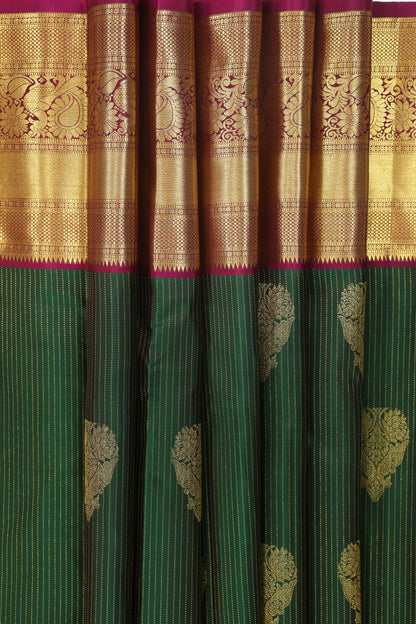 Dark Green Vertical Stripe with motif and violet gold border