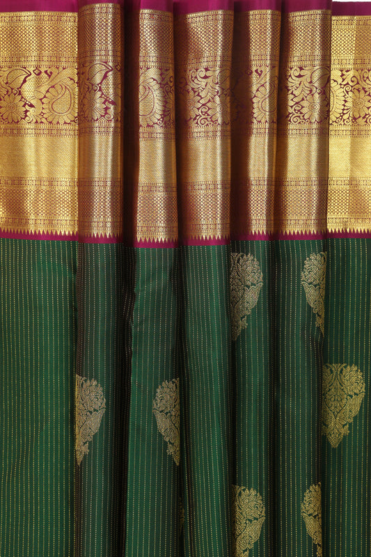 Dark Green Vertical Stripe with motif and violet gold border