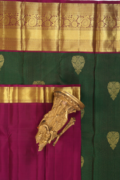Dark Green Vertical Stripe with motif and violet gold border