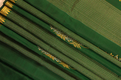 Dark Green Vertical Stripe Golden Work