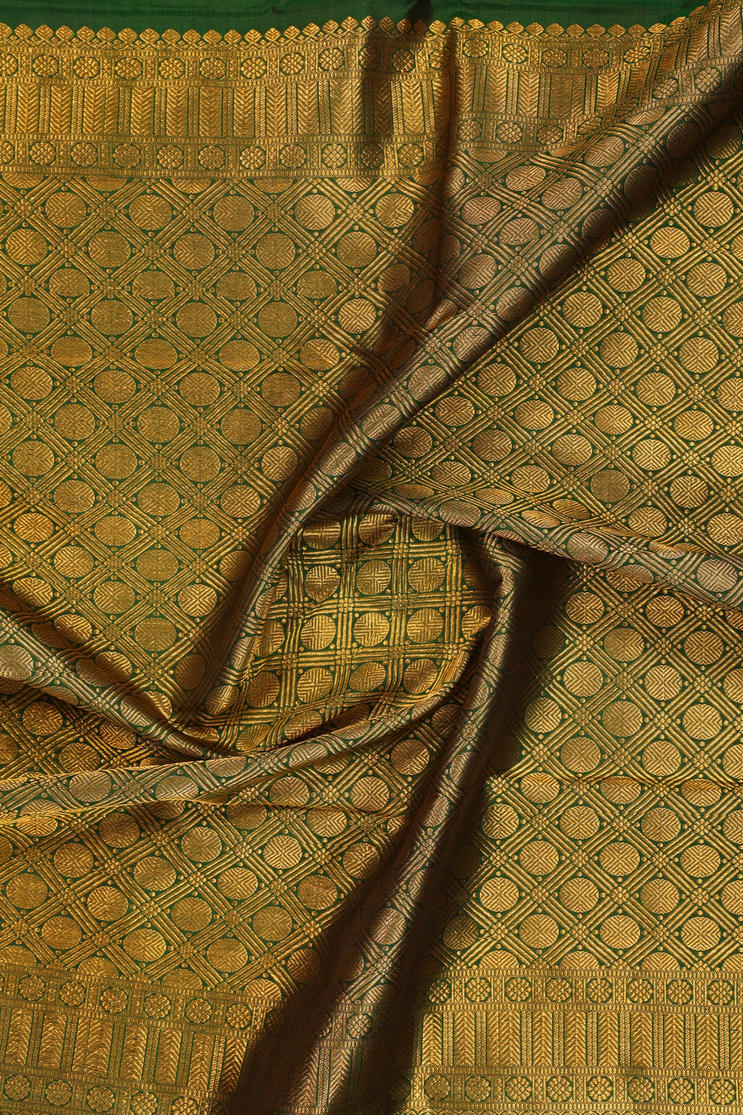 Dark Green Vertical Stripe Golden Work