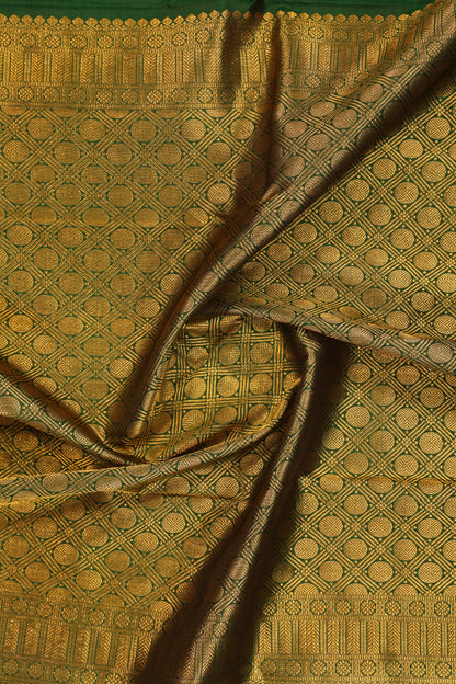 Dark Green Vertical Stripe Golden Work