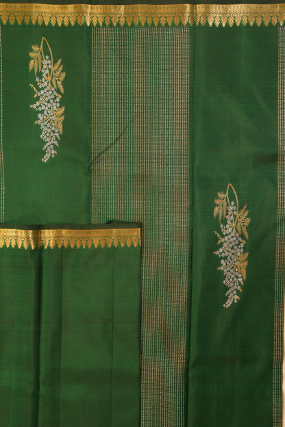 Dark Green Vertical Stripe Golden Work