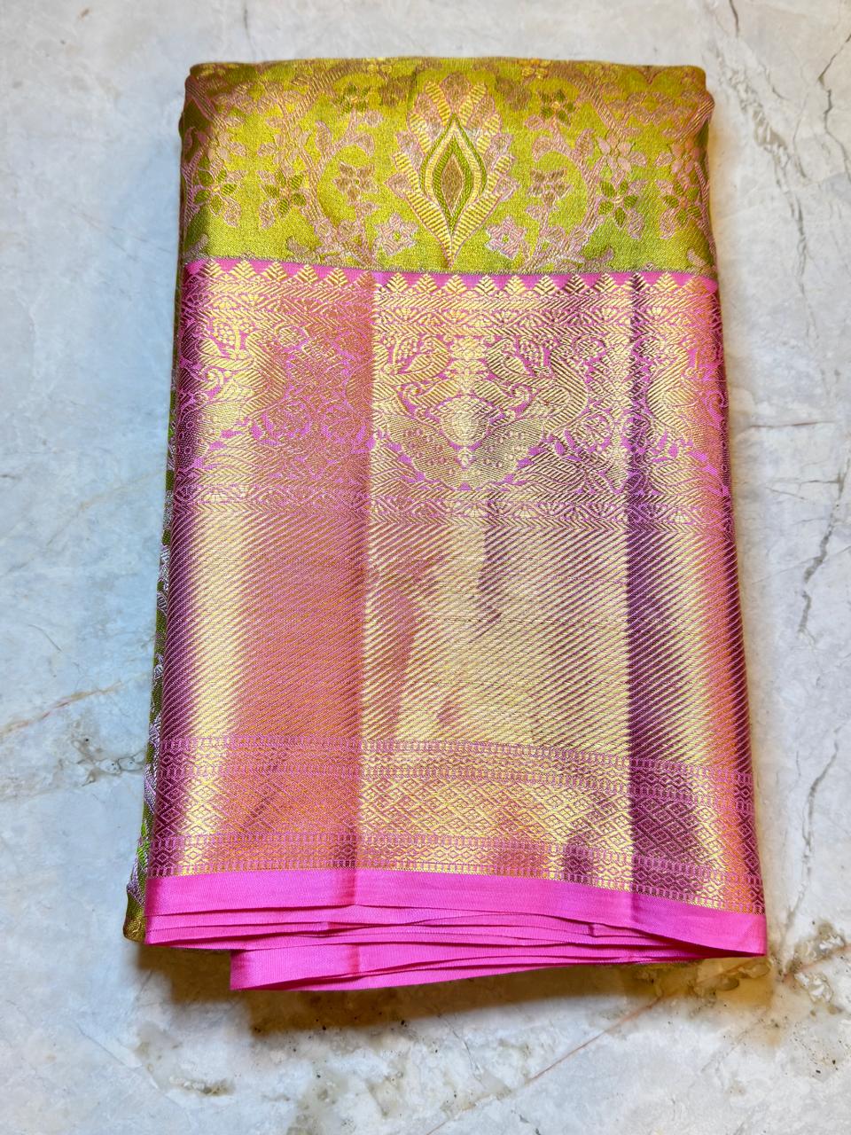 Green Pink Full Work Saree